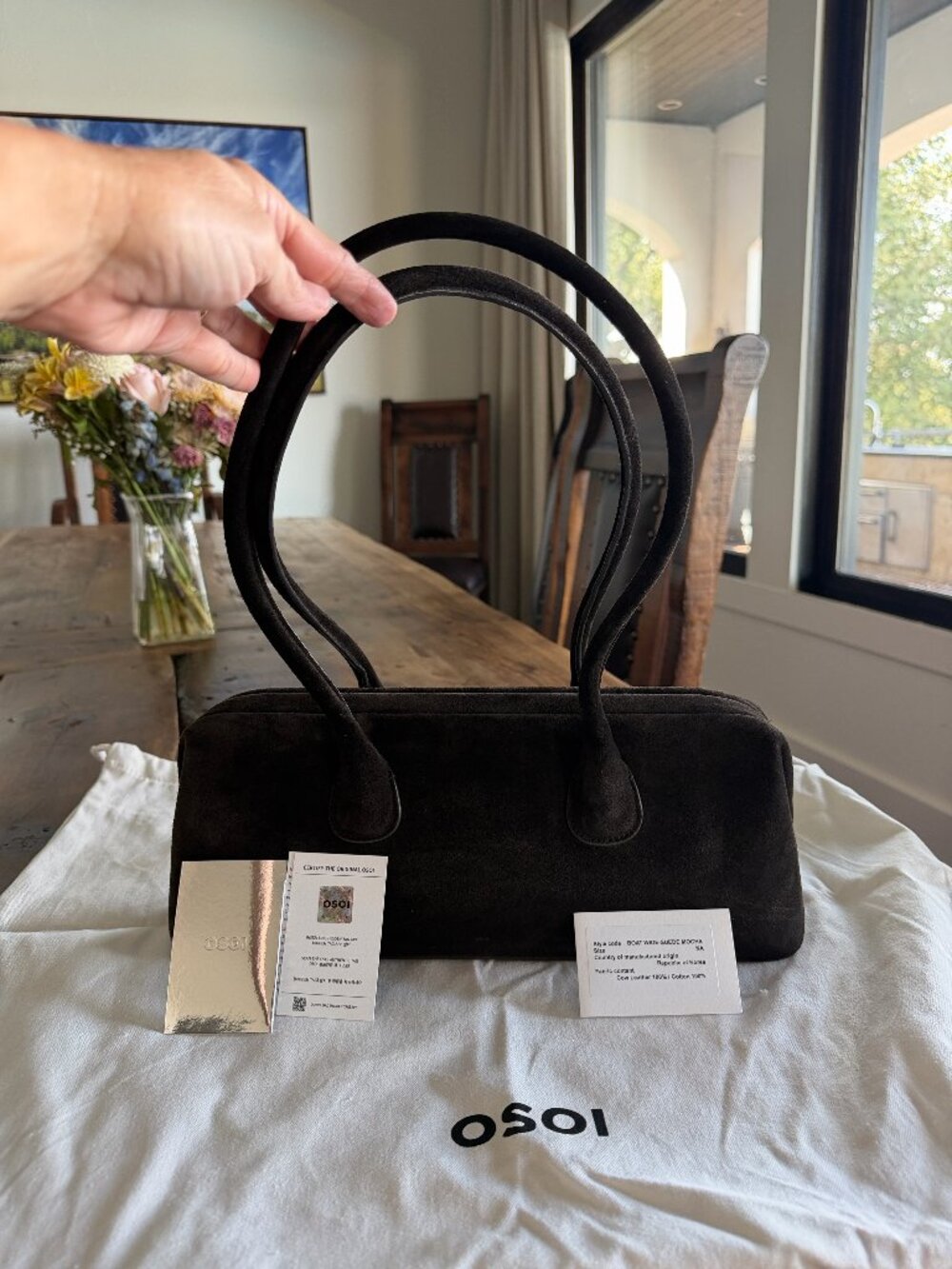 OSOI Boat Wide Suede Mocha Brown Shoulder Bag